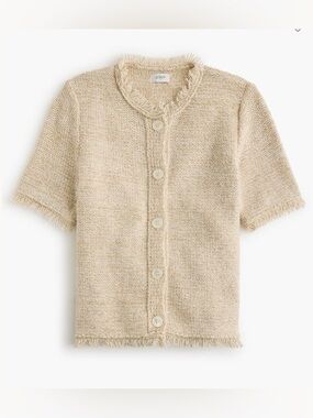 Short-Sleeve Fringe Lady Cardigan Sweater
